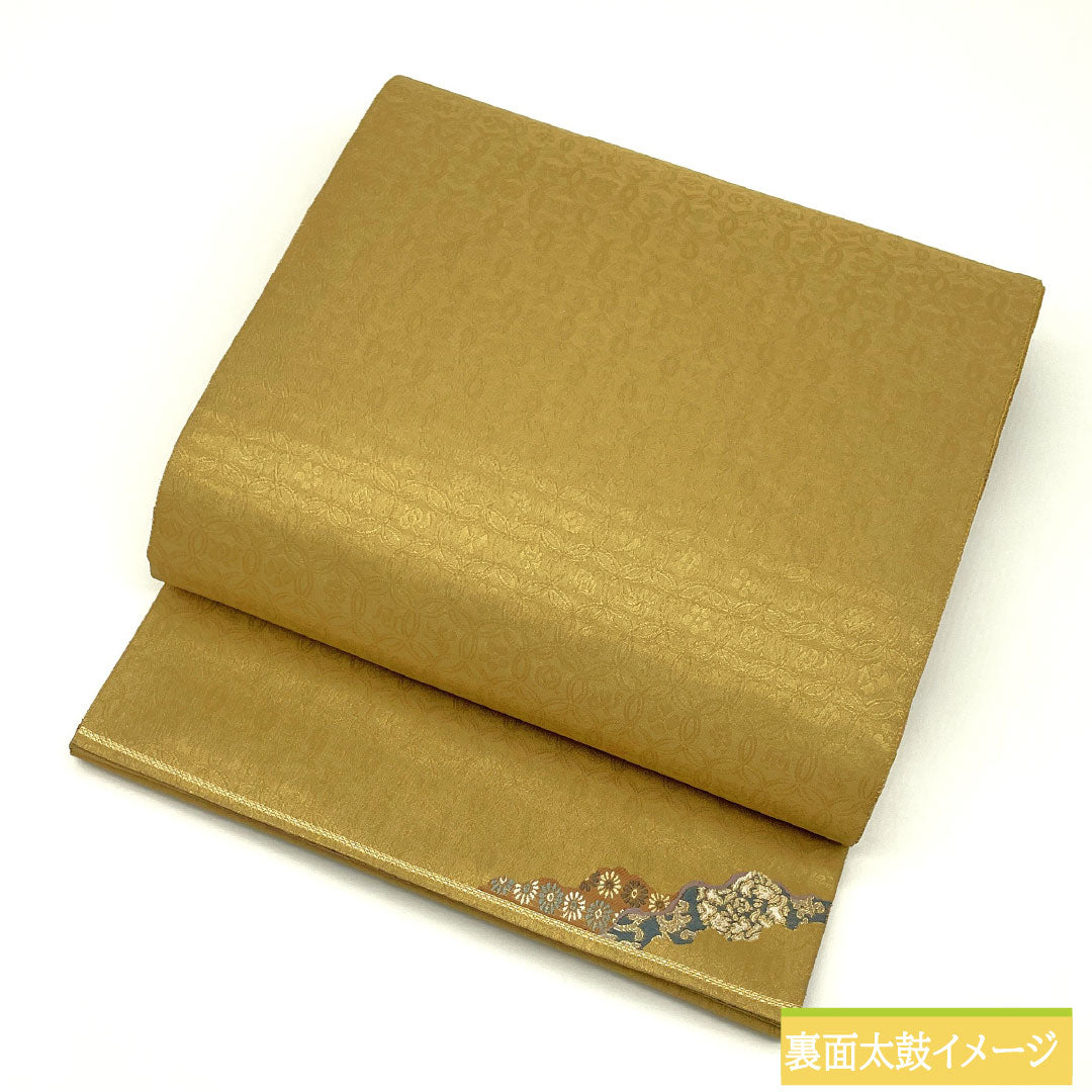 リサイクル着物】袋帯 正絹 Sランク リバーシブル 西陣織 扇面 草花