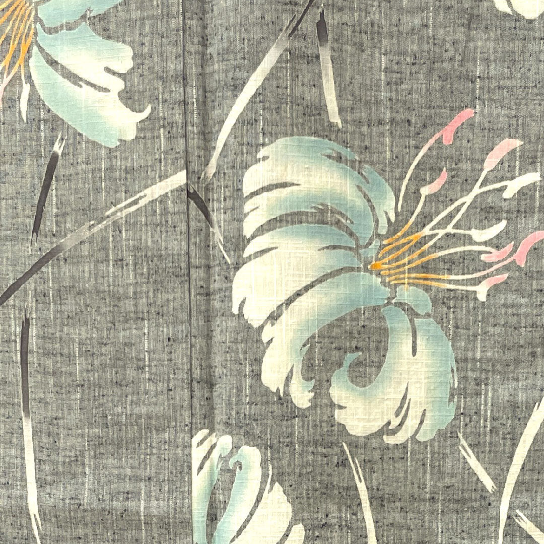 浴衣 竺仙 しつけ糸付き 未使用品 錫色 百合 木綿 Sランク 単衣 身丈160cm 裄丈65.5cm グレー系 1118003362422