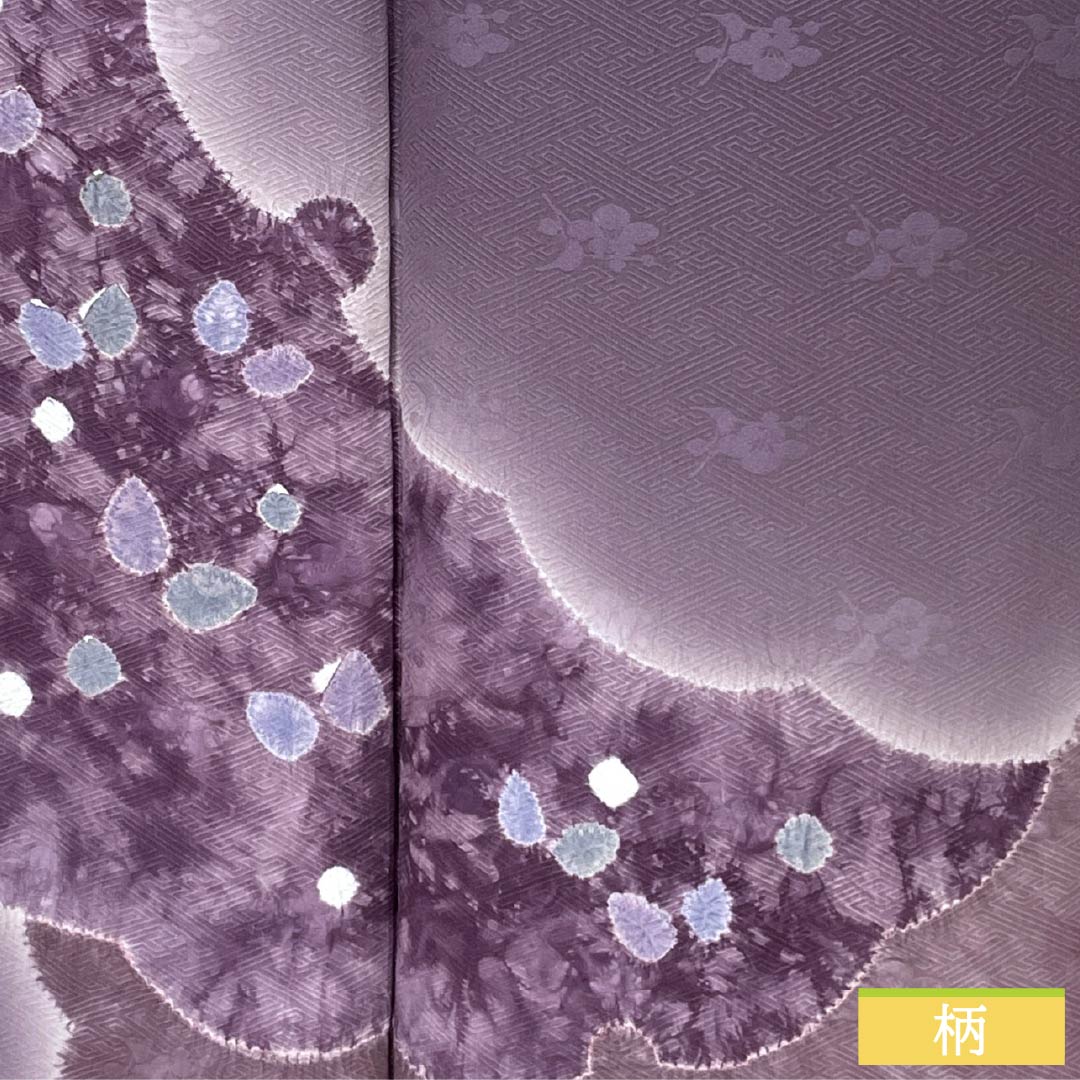 Visiting Kimono, Pure Silk, Grade A, Lined, Length 156.5cm, Sleeve Length 63cm, Ancient Purple (Kodai Murasaki Iro), Shibori Pattern, Snow Circle, Camellia, Sayagata Pattern, Purple, Item Number: 1112007063320