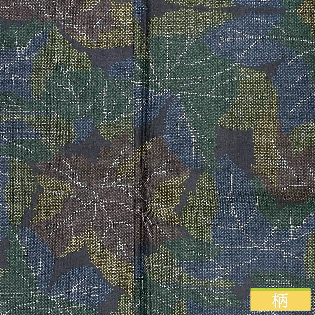 紬 正絹 Aランク 身丈157cm 裄丈60.5cm 檳榔子黒色（びんろうじぐろいろ） 葉 しつけ糸付き 袷 黒系 1116004613310