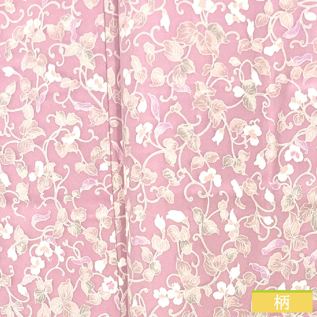 小紋 正絹 身丈153cm 裄丈63.5cm 袷 淡紅藤色（うすべにふじいろ） 草花模様 しつけ糸付き 未使用品 パールトーン加工 Sランク 紫系 1115004362220