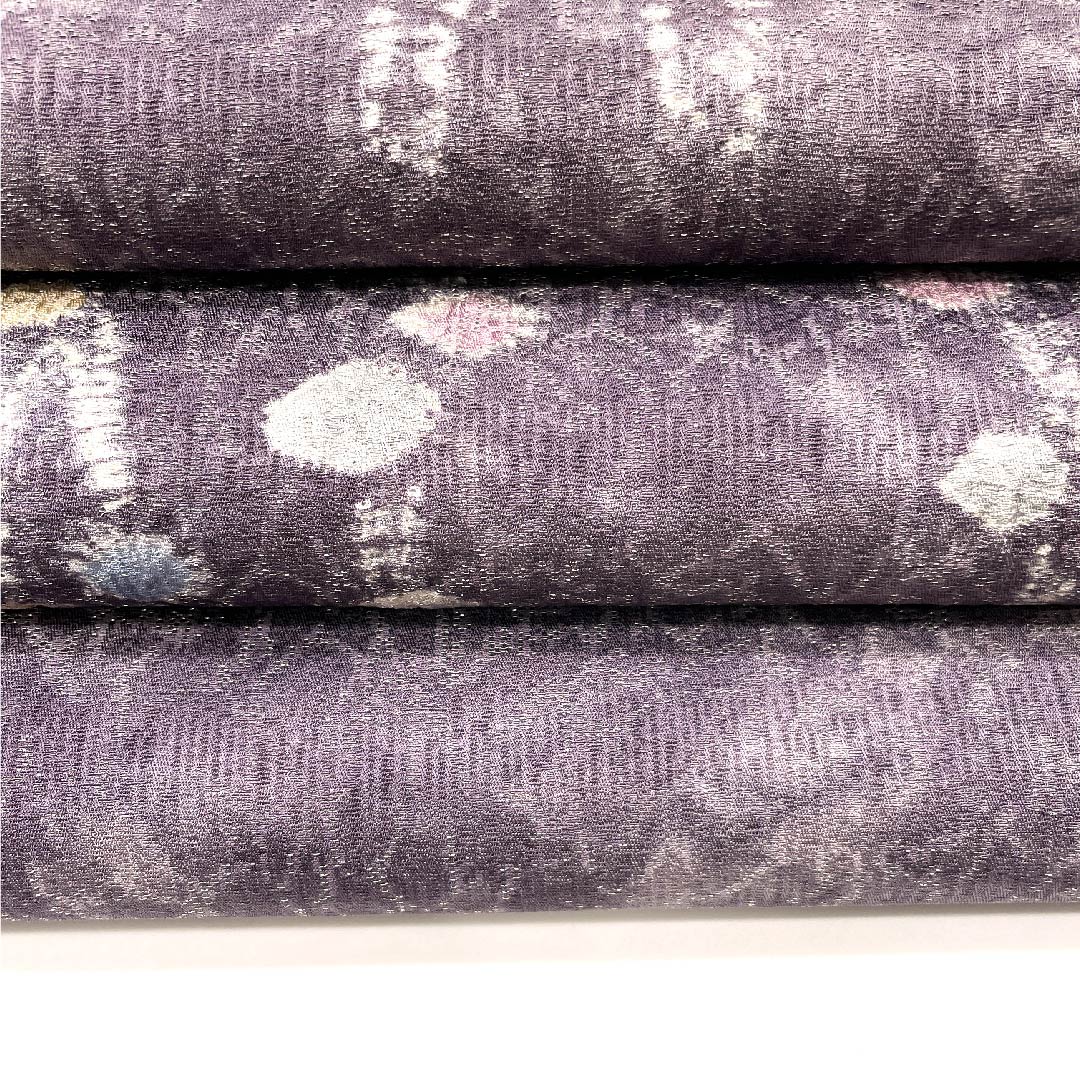 袋帯 鳩羽色（はとばいろ） 絞り 抽象模様 帯丈452cm 正絹 Sランク ポイント柄 カジュアル 紫系 1123003042420