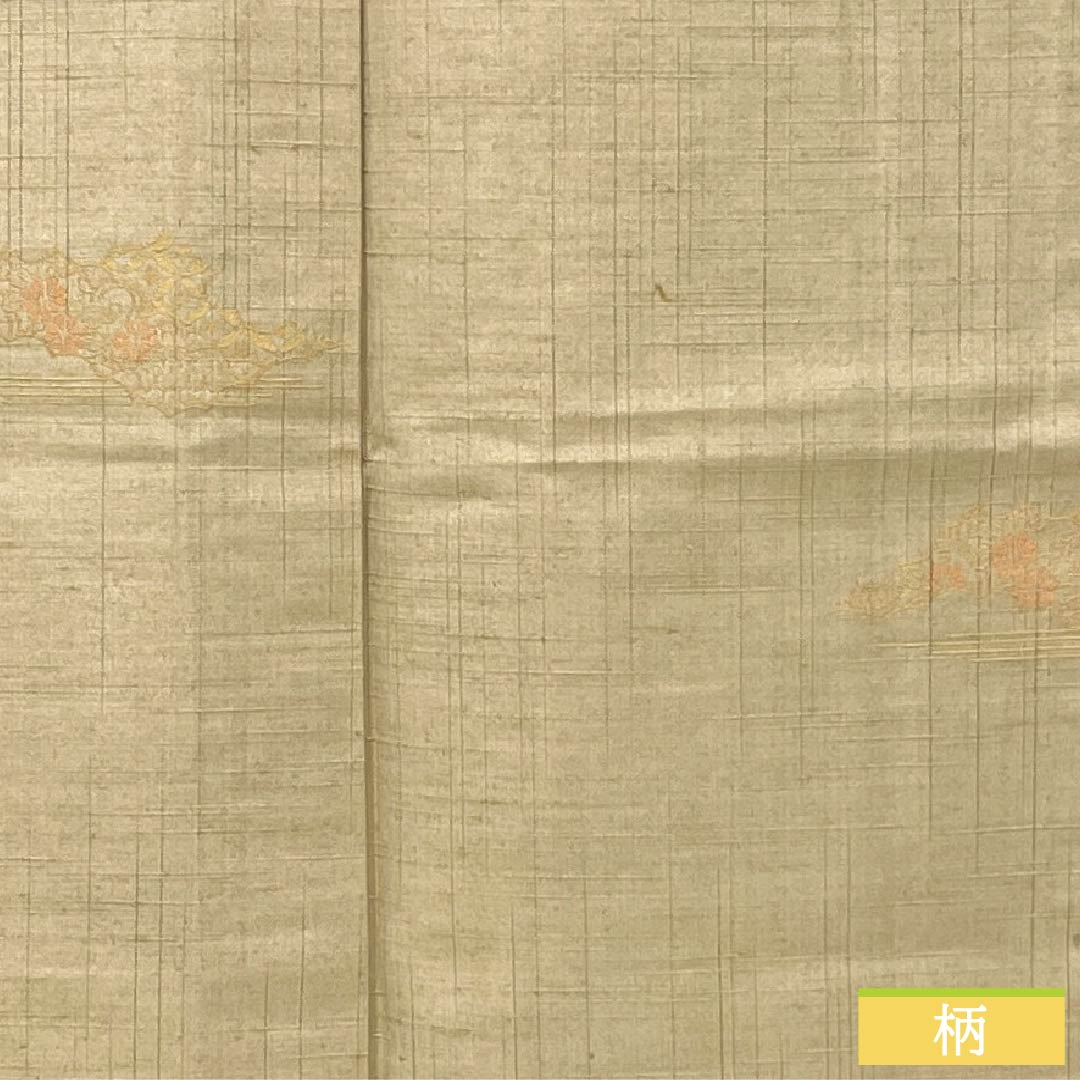 紬 正絹 Aランク 身丈158cm 裄丈63cm 枯野色（かれのいろ） 縞 雲取り 古典柄 単衣 ベージュ系 1116004273325