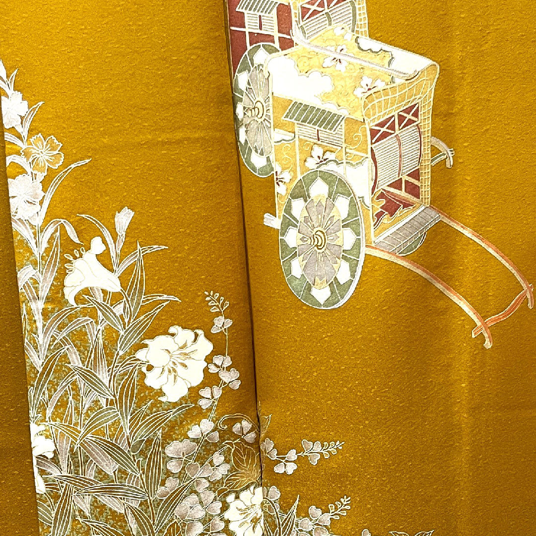 リサイクル着物】振袖 正絹 Sランク 身丈161cm 裄丈67cm 袷 黄