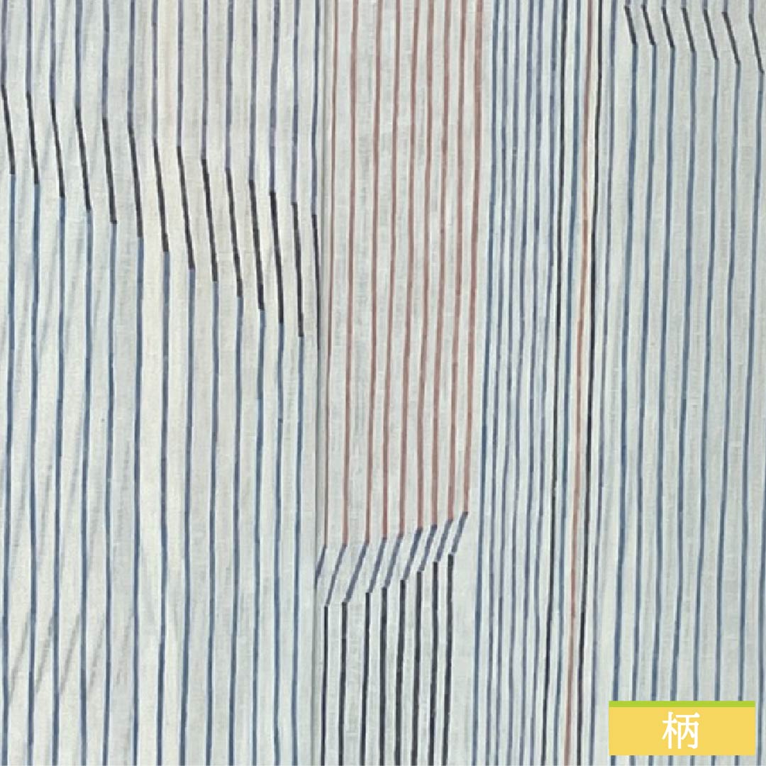 夏物 ポリエステル 小紋 身丈157.5cm 裄丈64.5cm 縞 洗える着物 刺繍 紗 Sランク 白系 1132002552311