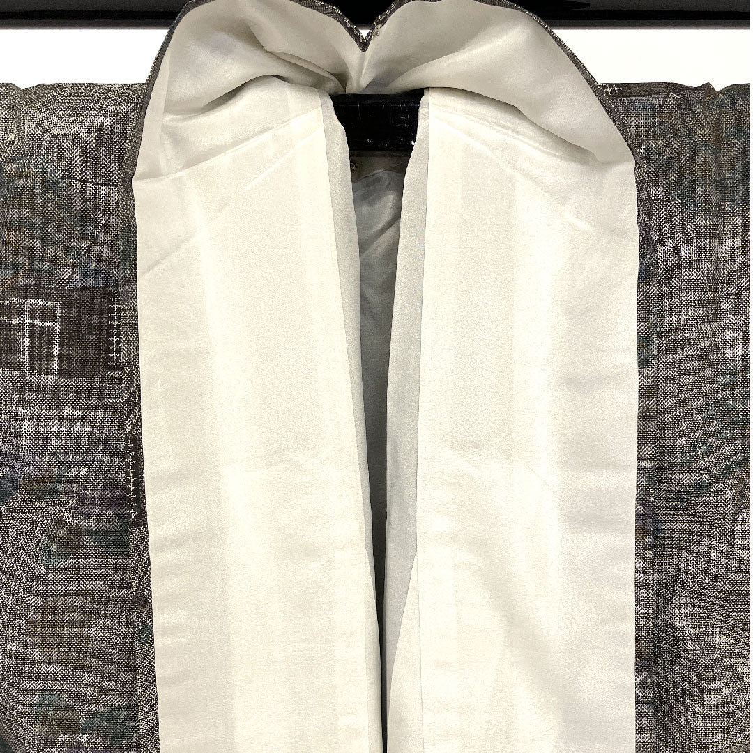 Oshima Tsumugi, Length 161cm, Sleeve length 64cm, Warp and weft ikat, Landscape pattern, Pure silk, S rank, Awase, Brown, 1116001232414