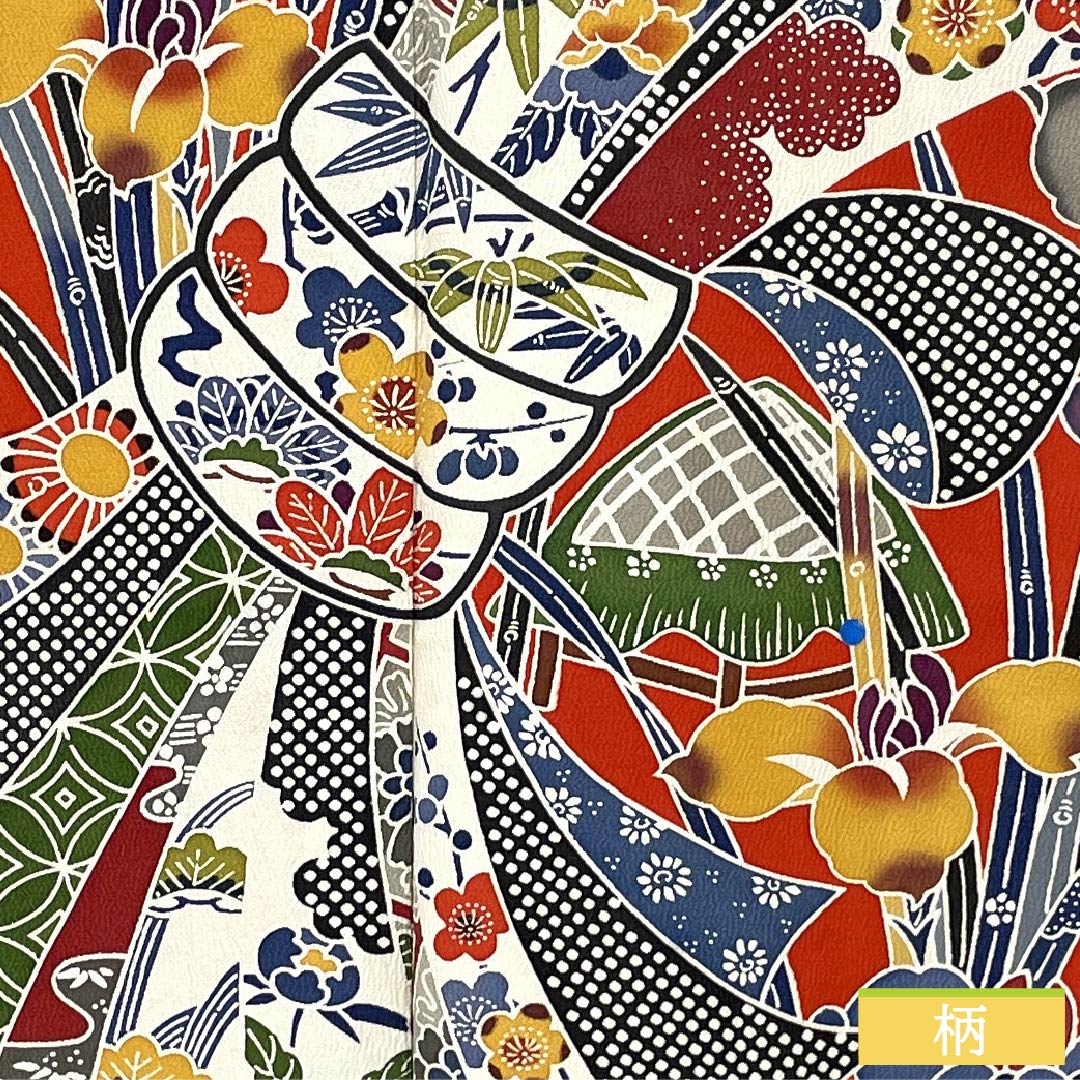 振袖 正絹 Sランク 身丈166cm 裄丈67cm 袷 赤色（あかいろ） 京紅型 束ね熨斗 ちりめん地 赤系 1113002412512