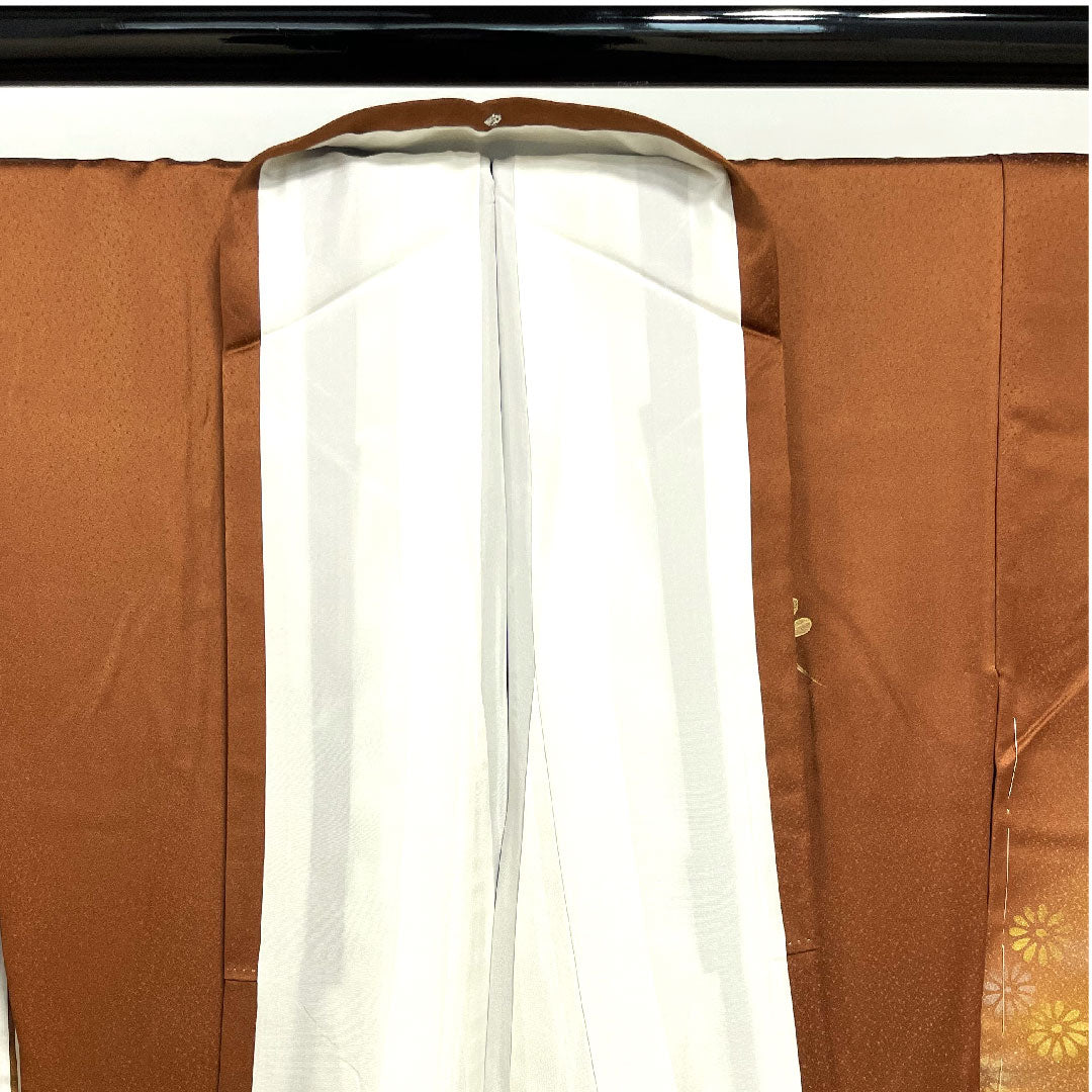 訪問着 袷 身丈161cm 裄丈63cm 唐茶色 金彩加工 菊 正絹 Sランク 茶系 1112001532414