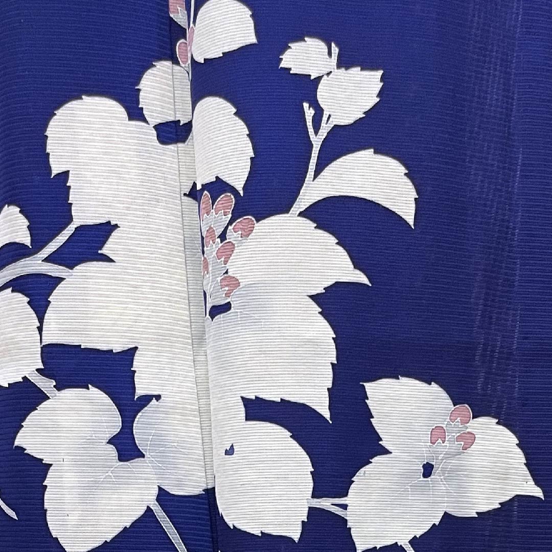 夏物 正絹 訪問着 身丈158cm 裄丈64cm 濃紺色（のうこんいろ）花模様 絽 Sランク 紺系 1132000122318