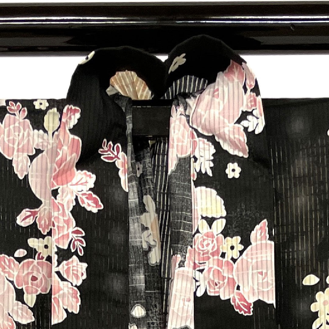 Yukata Rose Cotton S Rank Single Layer Length 163cm Sleeve Length 66cm Black 1118000382410