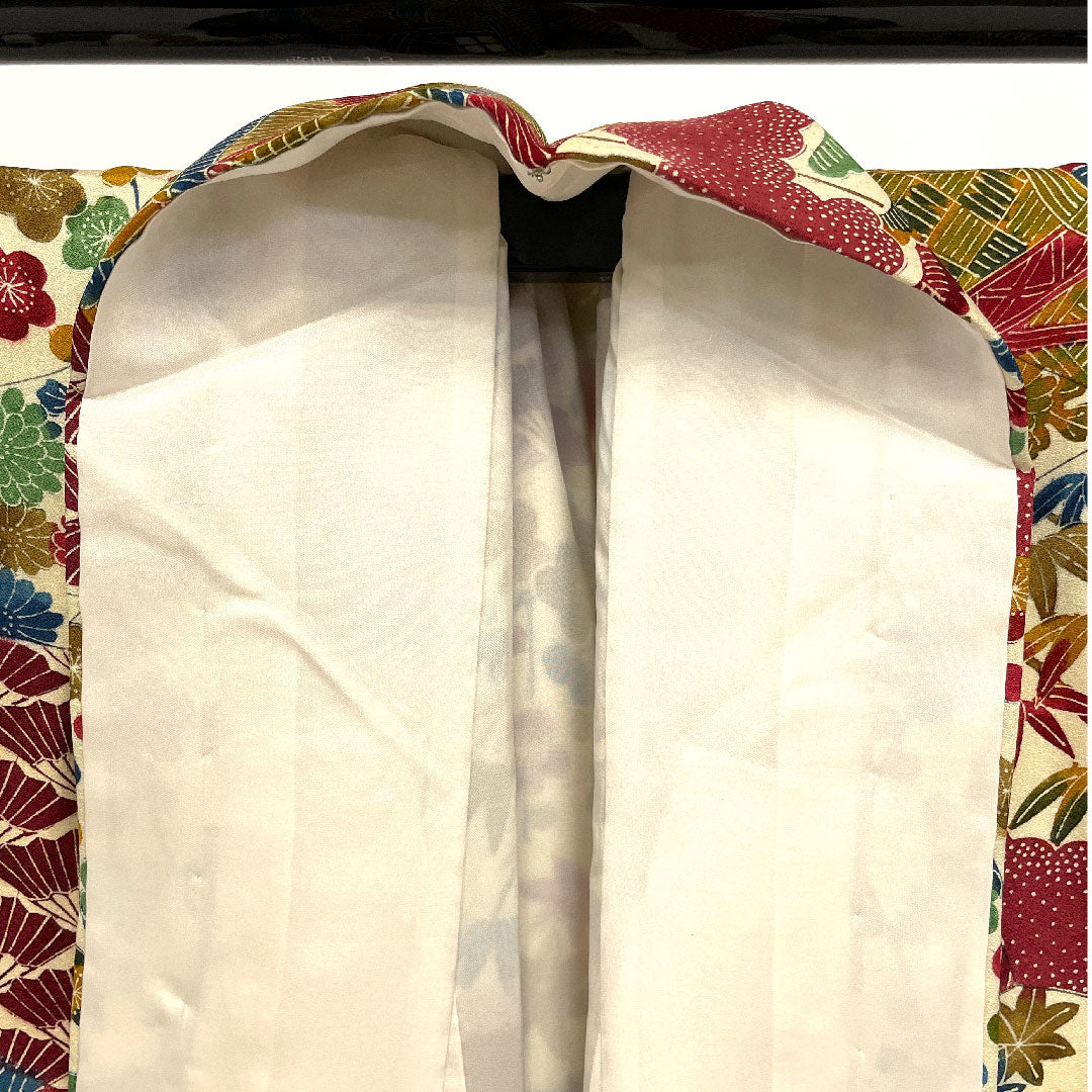 小紋 身丈156cm 裄丈64cm 袷  型染 松竹梅 吉祥文様  正絹 Sランク クリーム系 1115001722315