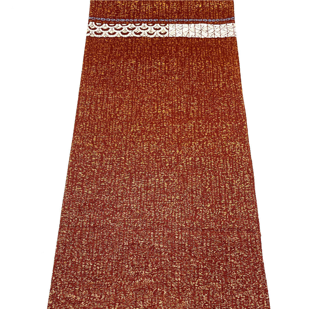 (Unmade) Fukuro Obi with Horizontal Stripes, Geometric Pattern, Single Layer, Length 449cm, Pure Silk, New Rank, Six-Pass, Casual, Brown, 1123002541314