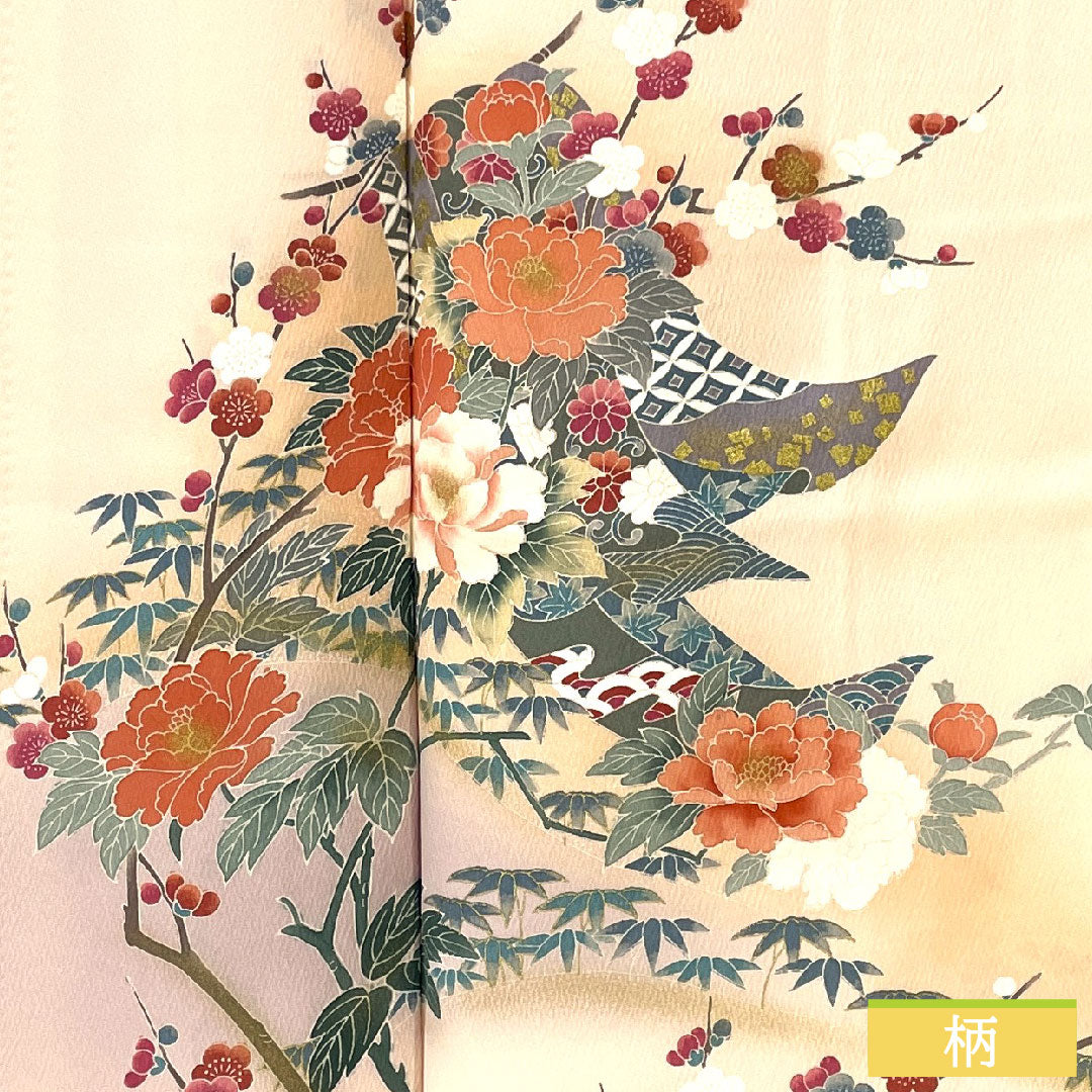 訪問着 正絹 袷 身丈161.5cm 裄丈63cm 乙女色（おとめいろ） 京友禅 草花模様 Sランク ピンク系 1112005312413