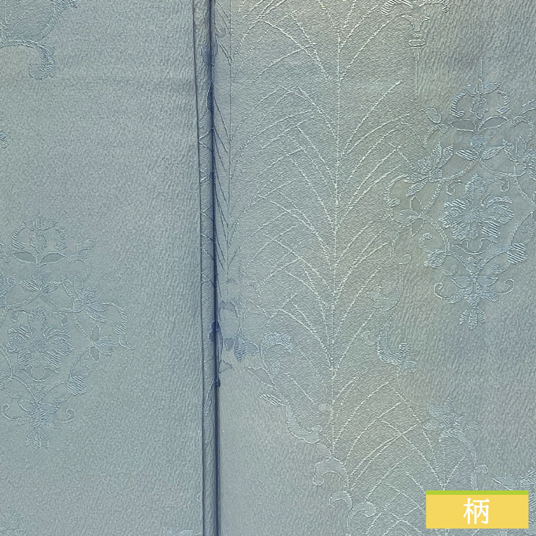 色無地 正絹 身丈162cm 裄丈66.5cm 勿忘草色（わすれなぐさいろ） 一つ紋 梅鉢 袷 Aランク 水色系 1114001943424