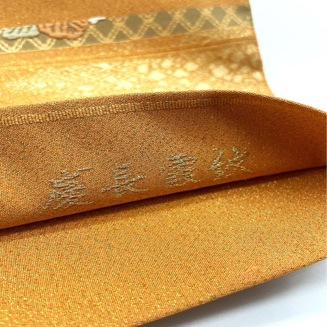 袋帯 小麦色（こむぎいろ） 綴れ地 慶長霞紋 帯丈438cm 正絹 Aランク ポイント柄 フォーマル 朱系 1123005083316