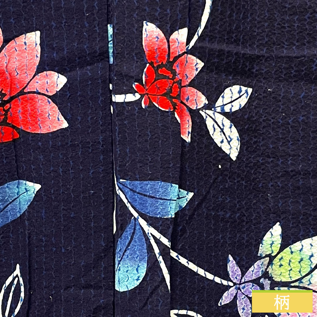 Yukata Cotton Length 158cm Sleeve length 61.5cm S rank Single layer Navy Deep navy Abstract flower 1118004862318