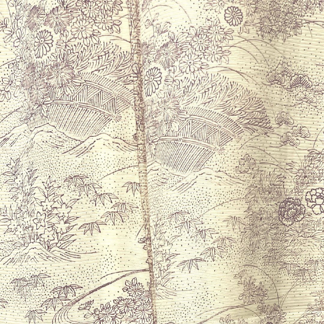 夏物 正絹 小紋 身丈154.5cm 裄丈63.5cm 乳白色（にゅうはくしょく） 松竹梅 菊 流水 絽 Sランク 白系 1132000642211