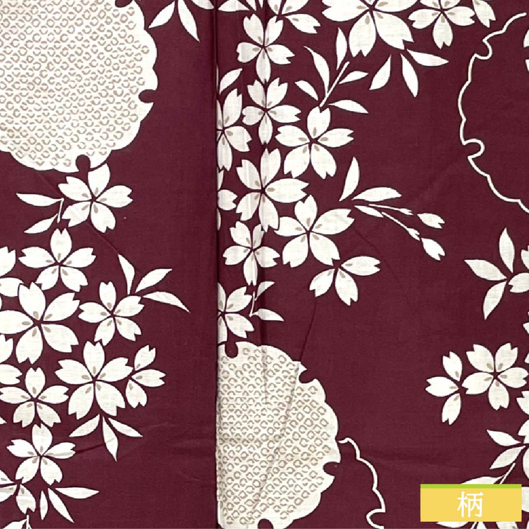 Cotton Yukata, Length 166cm, Sleeve Length 65cm, S Rank, Single Layer, Purple-Reddish Purple (Akamurasaki Iro), Snow Circle and Cherry Blossom Design, Product Number: 1118006302520