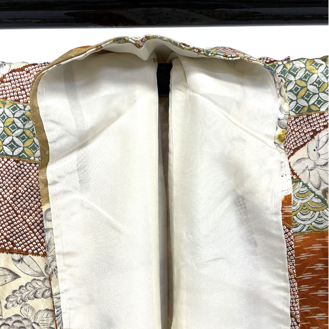 小紋 身丈157cm 裄丈65.5cm 袷  辻ヶ花 七宝 染疋田  正絹 Aランク クリーム系 1115001993315