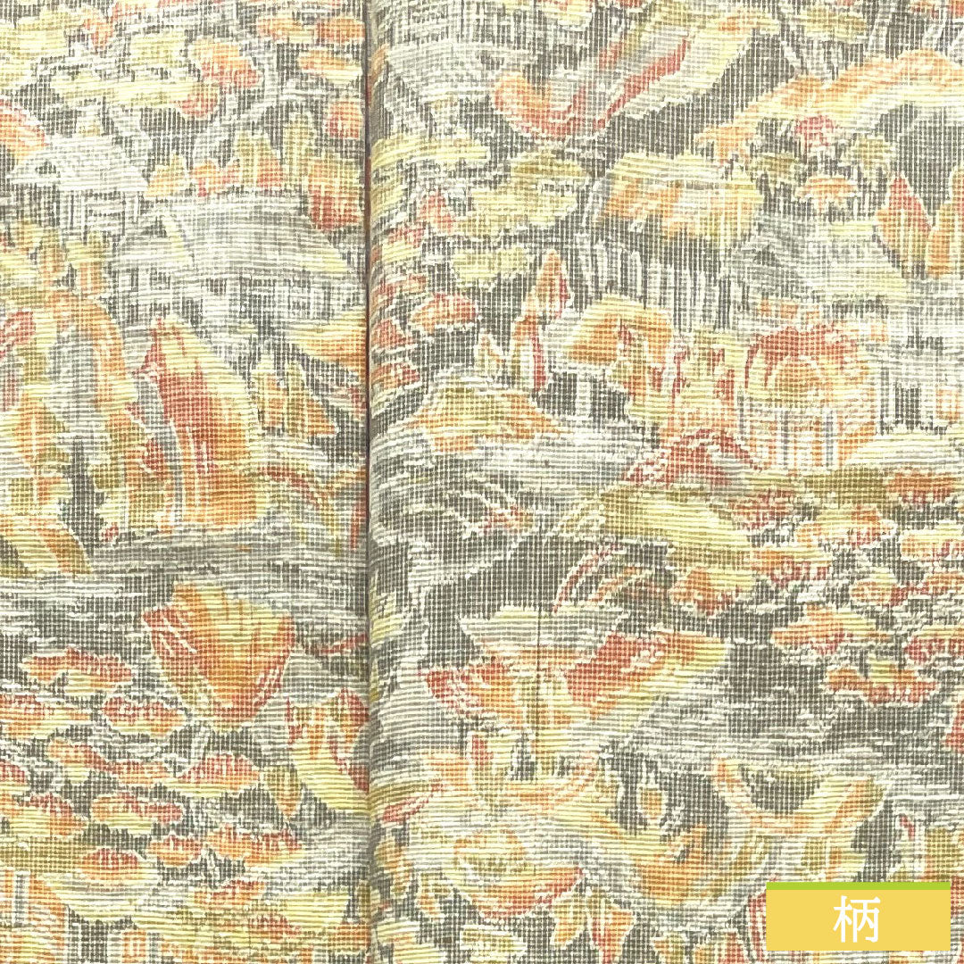 Tsumugi silk, length 150.5cm, sleeve length 62cm, silk grey, landscape pattern, basting thread included, unused, S rank, lined, grey, 1116003402122