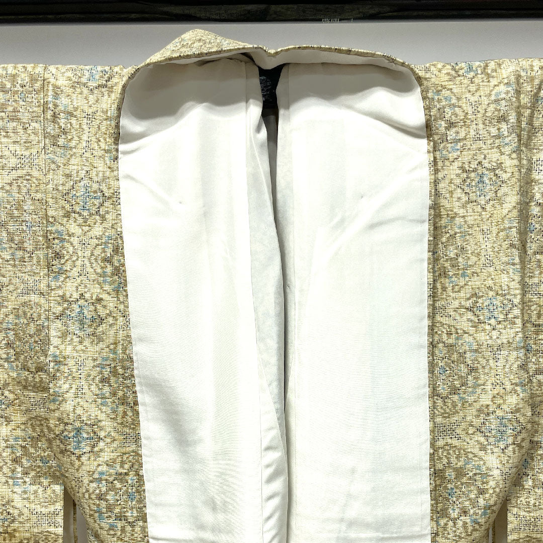 Tsumugi, Length 156cm, Sleeve length 62cm, Unused, Comes with basting thread, Tokyo white-brown, Abstract pattern, Pure silk, S rank, Awase, Cream color, 1116002252315