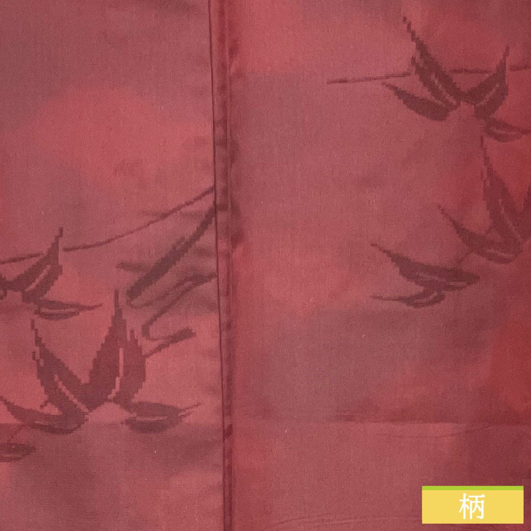 夏物 正絹 小紋 身丈156cm 裄丈62.5cm 暗紅色（あんこうしょく） 紋紗 笹 紗 Sランク 赤系 1132001902312