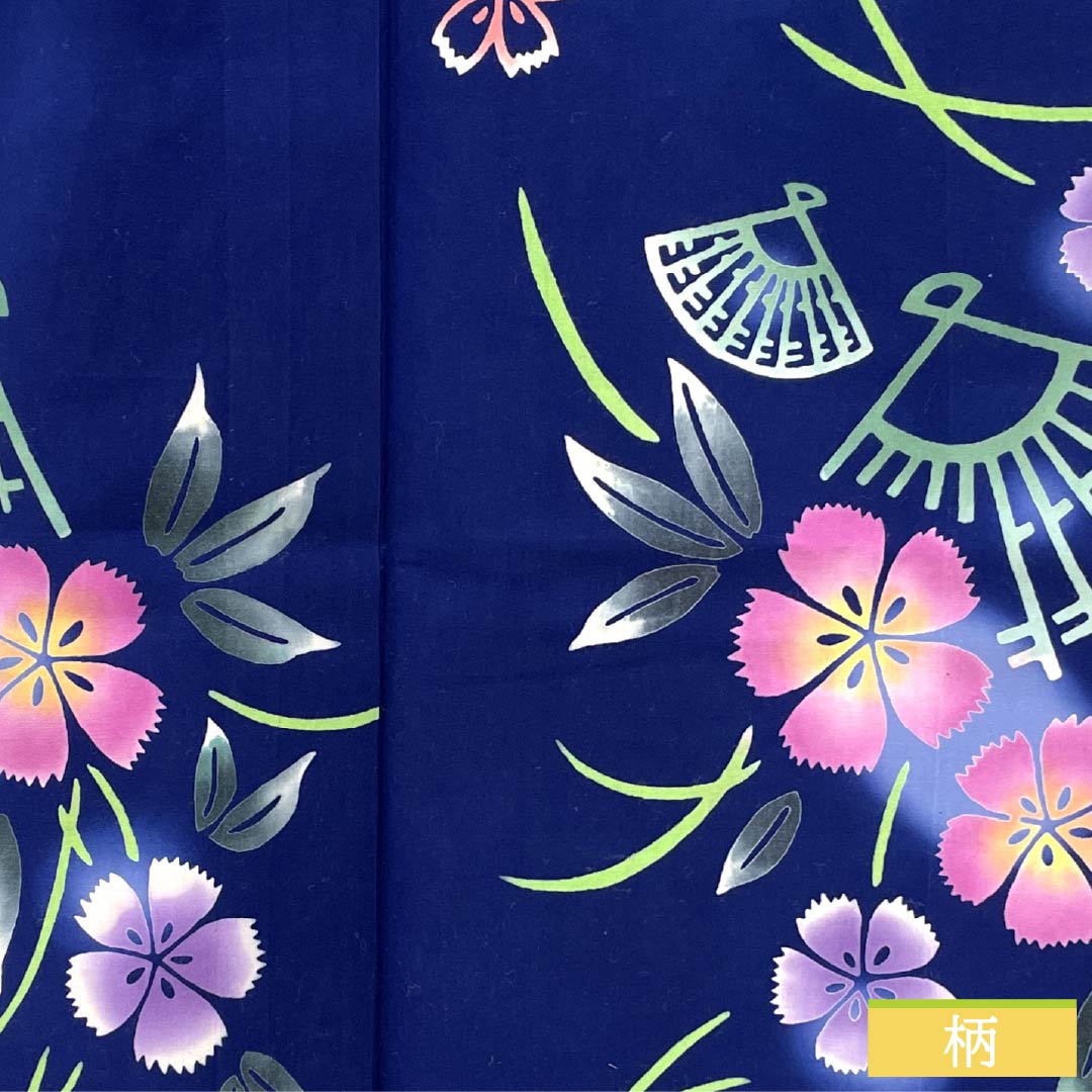 【超超美品】浴衣 夏着物 単衣 普段着物 紺色藍色花柄 木綿 裄長 トールサイズ 69cc7c14e026c3d1b5d4f81d634bb5