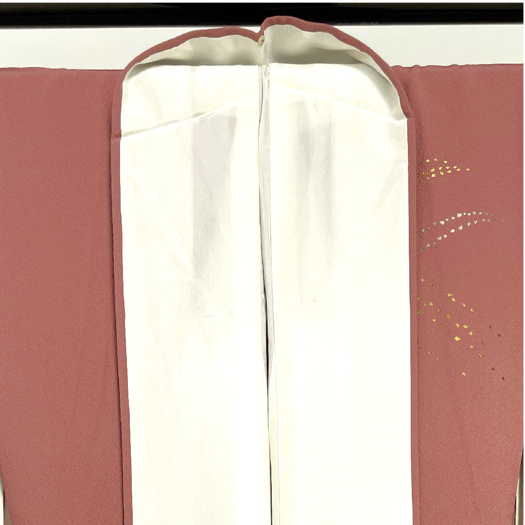 Homongi (formal kimono) Length 161.5cm Sleeve length 62.5cm Light purple Living national treasure Fukuda Yoshishige Abstract pattern Gold leaf finish Pure silk S rank Pink 1112002002413