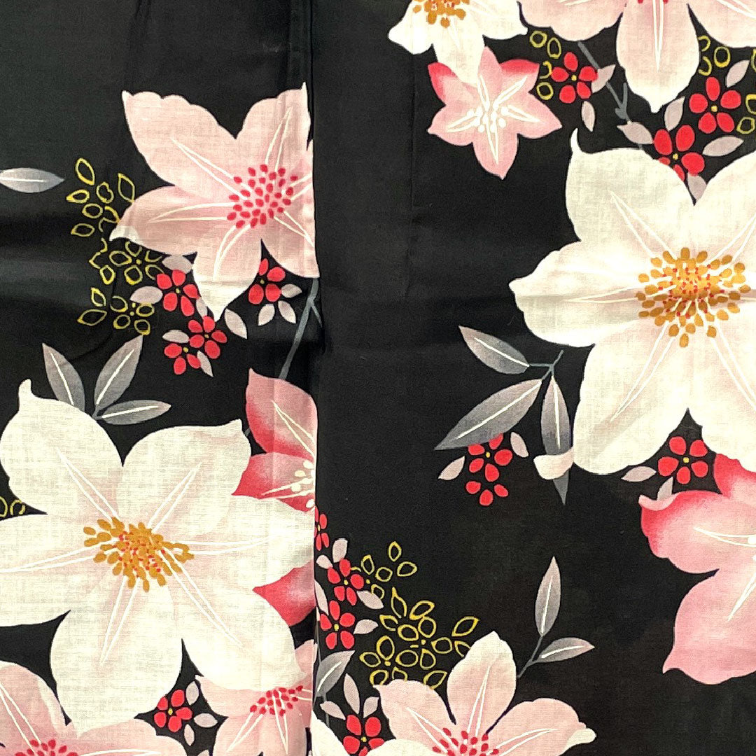 浴衣 花模様 木綿 Sランク 単衣 身丈162cm 裄丈67cm 黒系 1118001162410