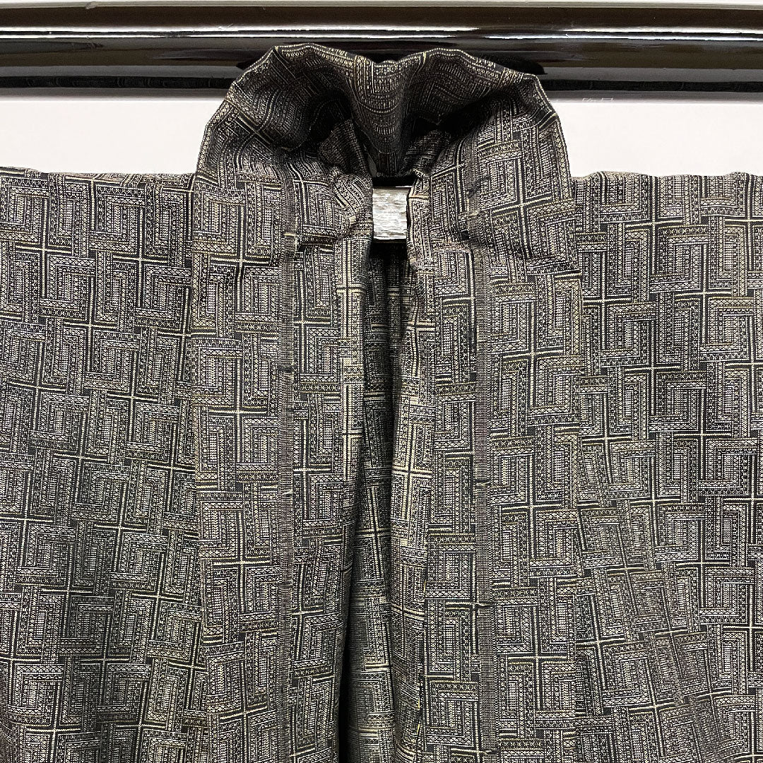 ウール 身丈154.4cm 裄丈63cm 格子柄 ウール Aランク 単衣 黒系 1116000383210