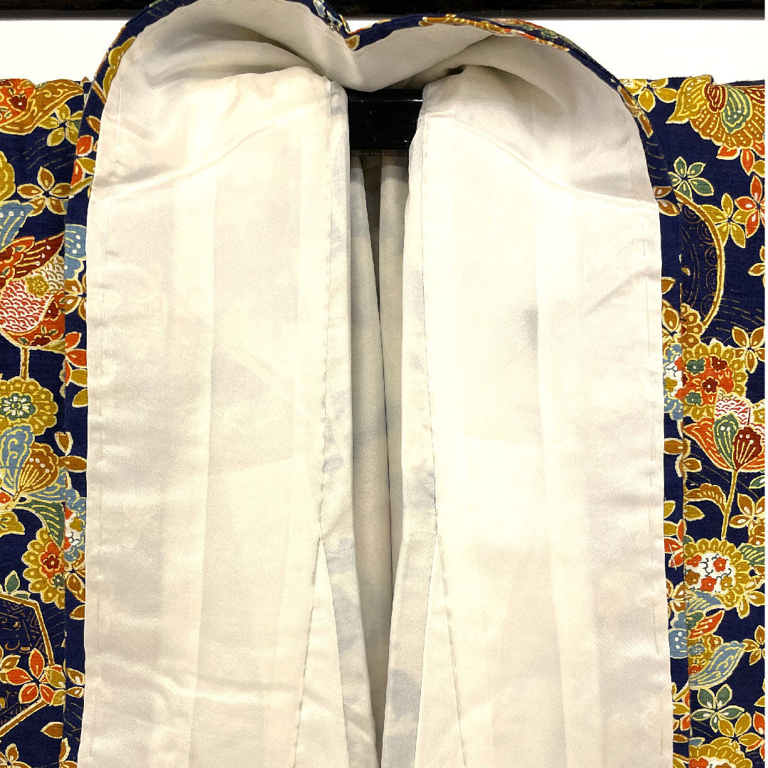 小紋 身丈162.5cm 裄丈63.5cm 袷  草花模様  正絹 Sランク 紺系 1115001422418