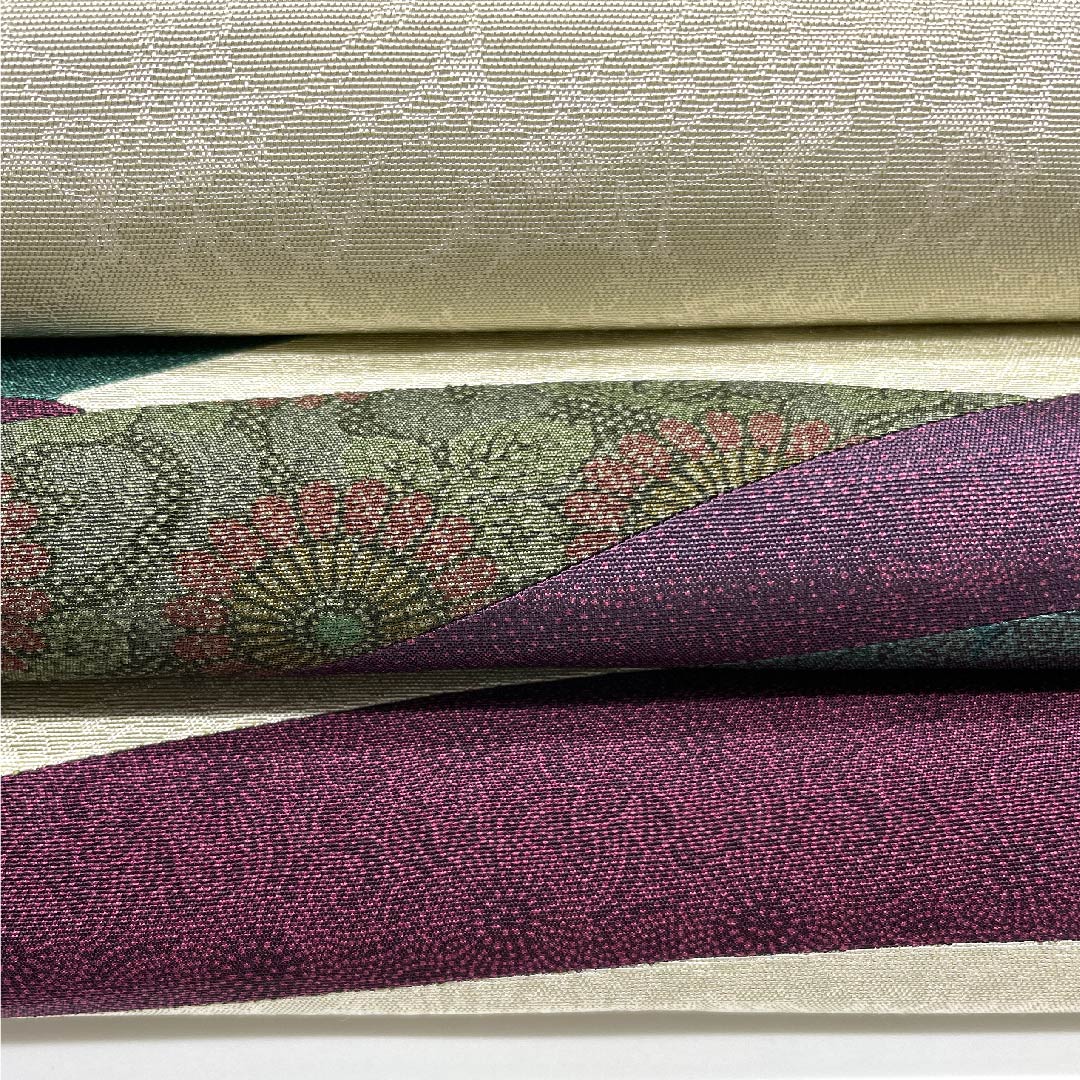 袋帯 卯の花色（うのはないろ） 人間国宝 中村勇二郎 伊勢型 切嵌 帯丈450cm 正絹 Aランク 六通 セミフォーマル クリーム系 1123006903315