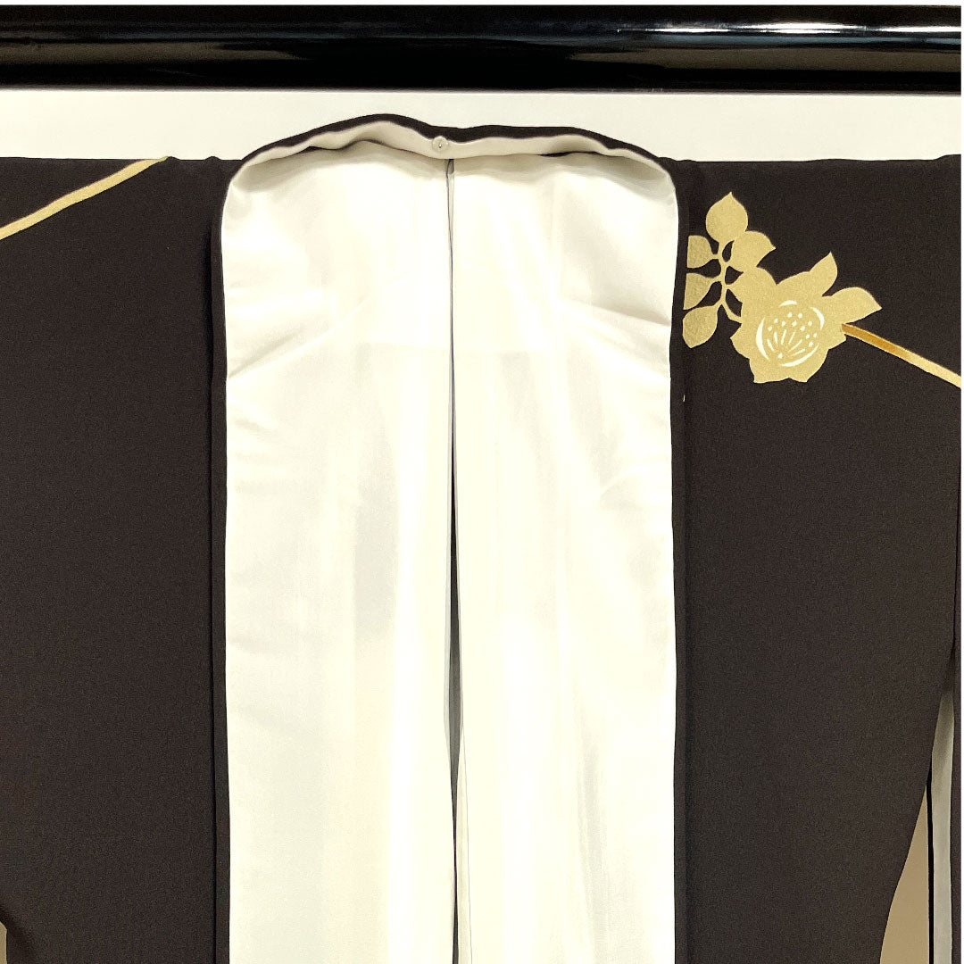 訪問着 袷 身丈161cm 裄丈70cm 黒鼠色 手描き友禅 草花模様 正絹 Sランク 黒系 1112001762410