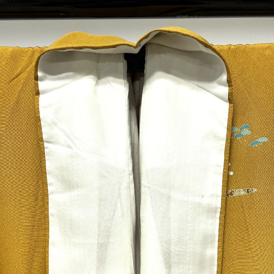 訪問着 袷 身丈158.5cm 裄丈61.5cm 小麦色 京友禅 桜 正絹 Sランク 黄系 1112002212323