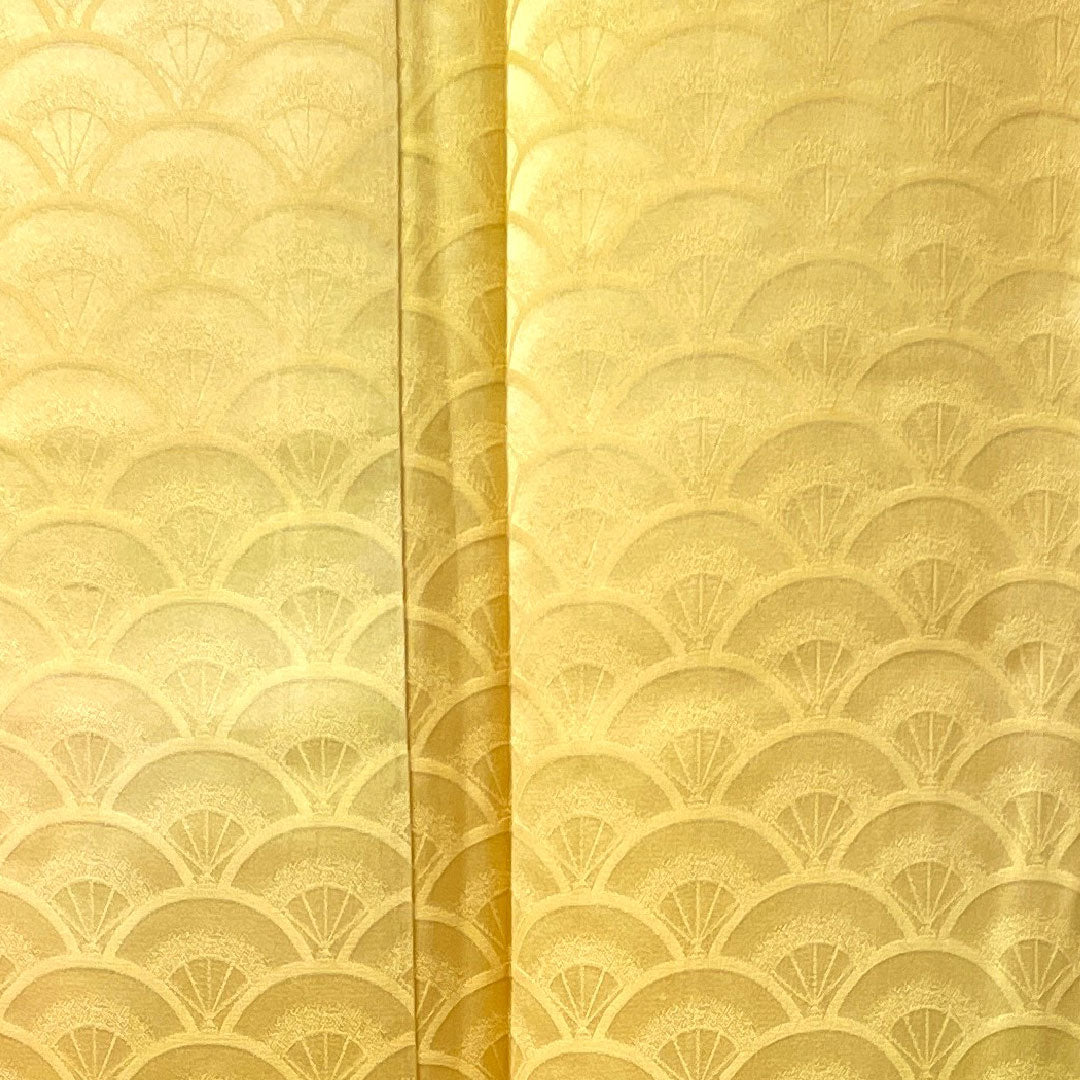 Plain color, pure silk, shishi-iro, Seigaiha pattern, length 157cm, sleeve length 62.5cm, lined, S rank, yellow, 1114000862323