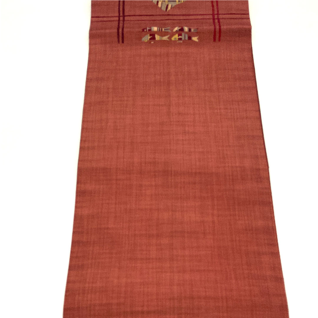 袋帯 魚柄 抽象模様 帯丈436cm 正絹 Sランク 六通 カジュアル 赤系 1123004132312