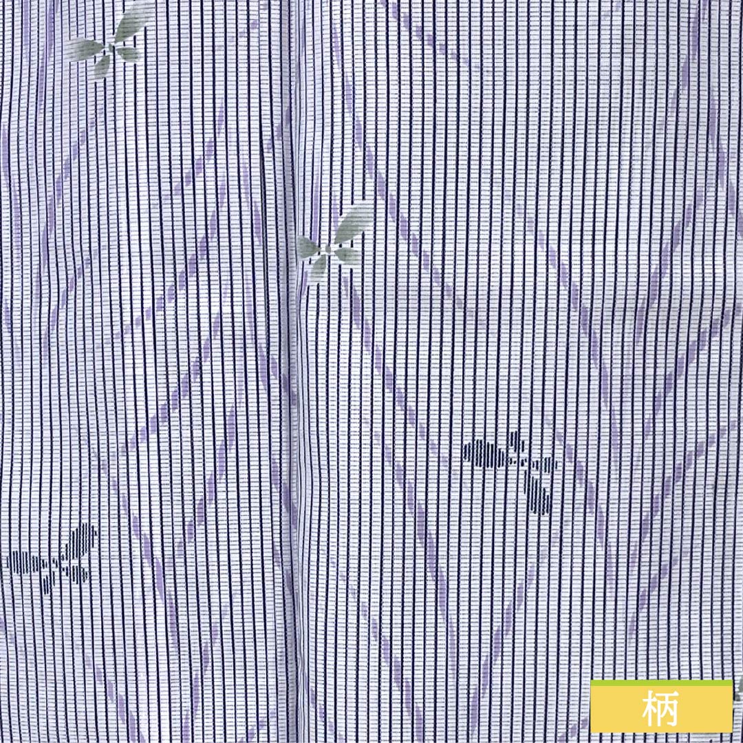 夏物 ポリエステル 小紋 Sランク 身丈155.5cm 裄丈66cm 薄藤色（うすふじいろ） 露芝 蝶 洗える着物 絽 紫系 1132003402320