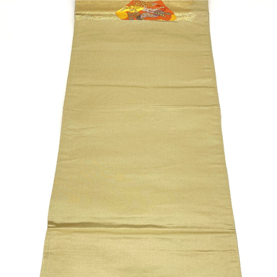 袋帯 吉祥文様 帯丈424cm 正絹 Sランク 六通 フォーマル 金系 1123002682321