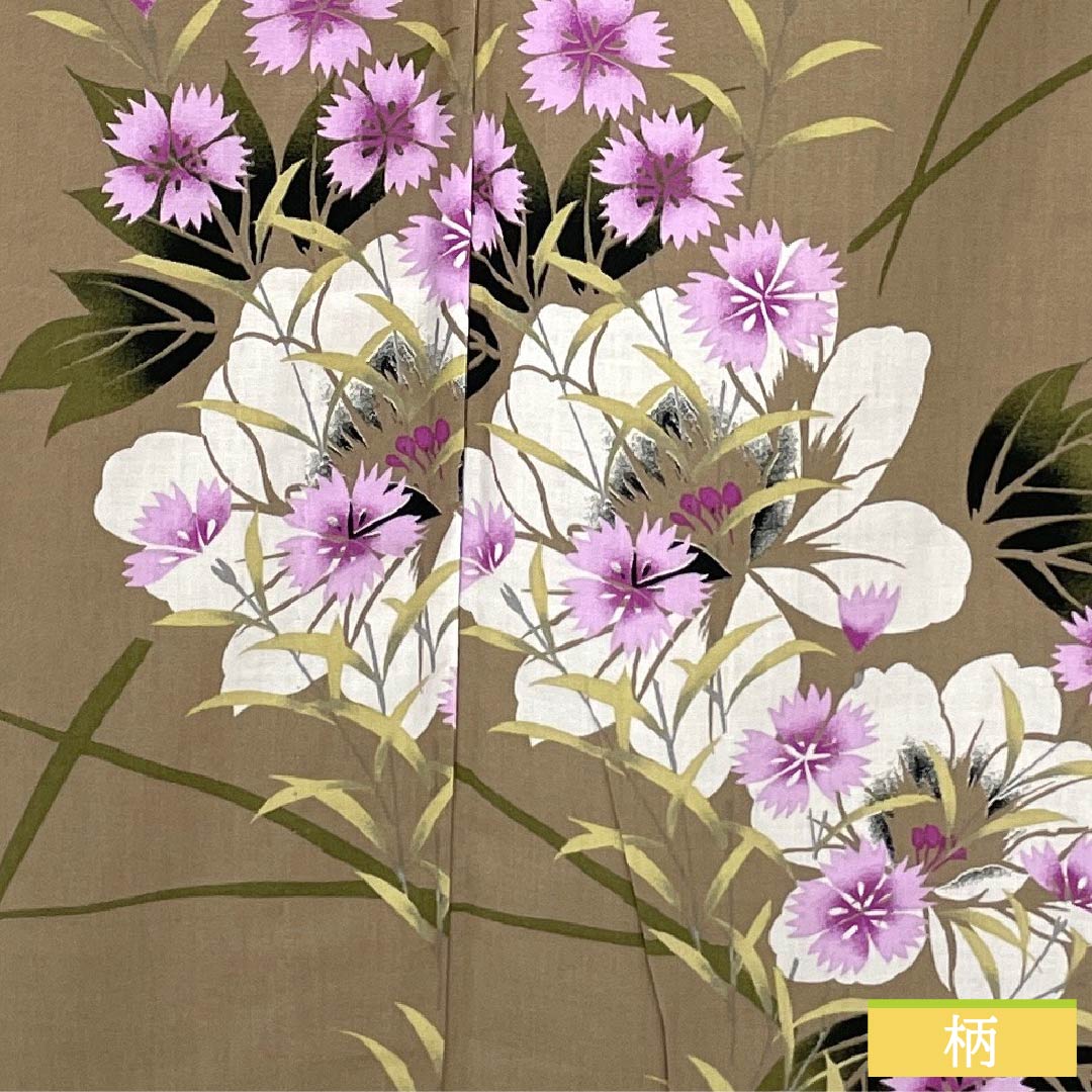 浴衣 木綿 身丈163.5cm 裄丈65.5cm Sランク 単衣 ベージュ系 茶鼠色（ちゃねずいろ） 撫子 1118006202425