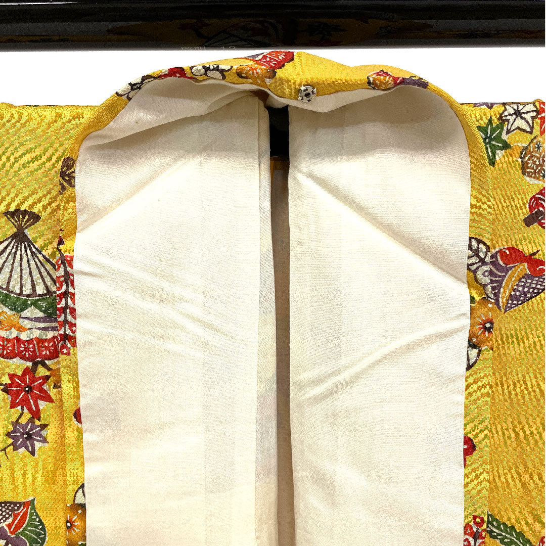 小紋 身丈156.5cm 裄丈64cm 袷  紅型  正絹 Aランク 黄系 1115002033323