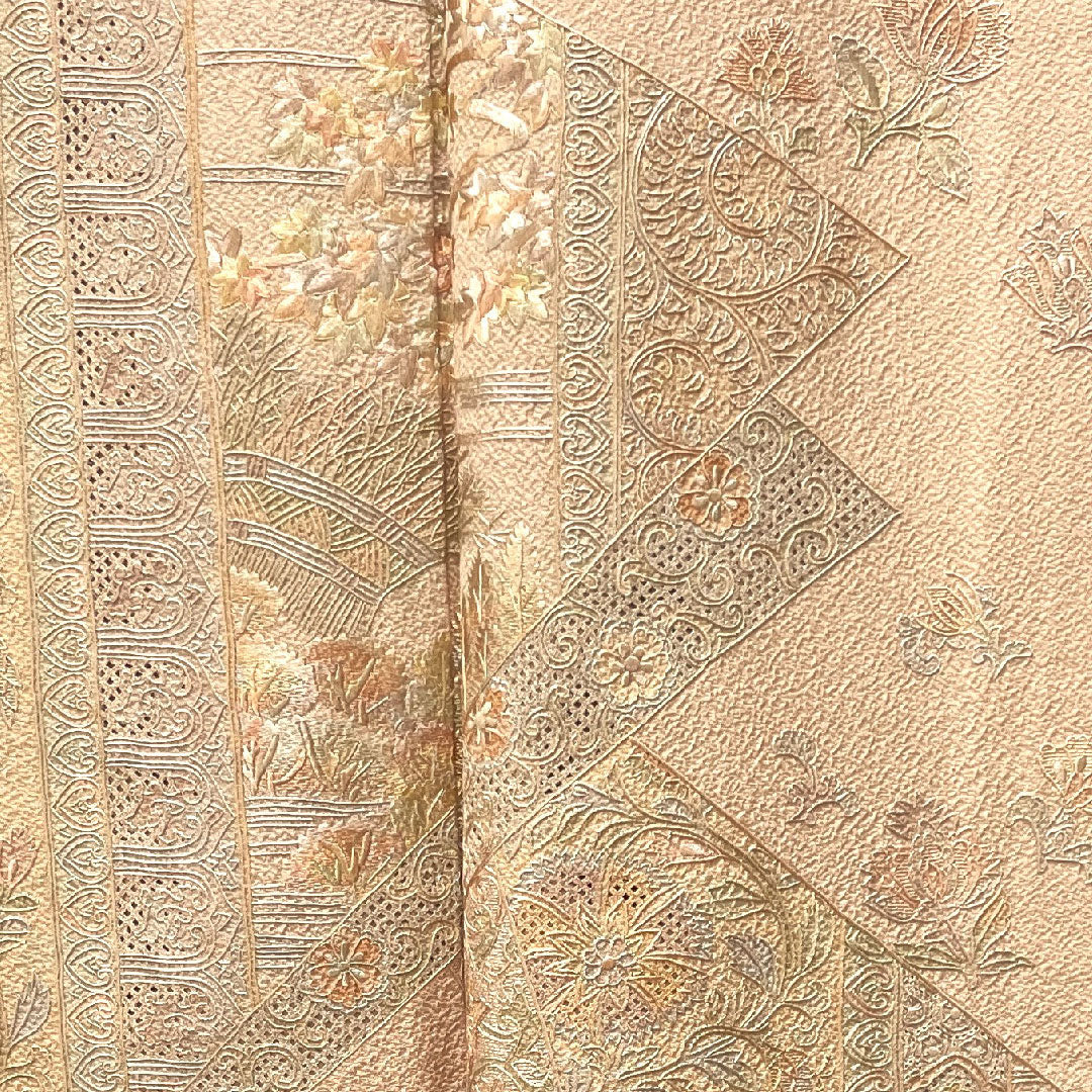 訪問着 袷 身丈154cm 裄丈62.5cm 惚色 蘇州刺繡 汕頭刺繡 木瓜 正絹 Sランク ピンク系 1112002692213
