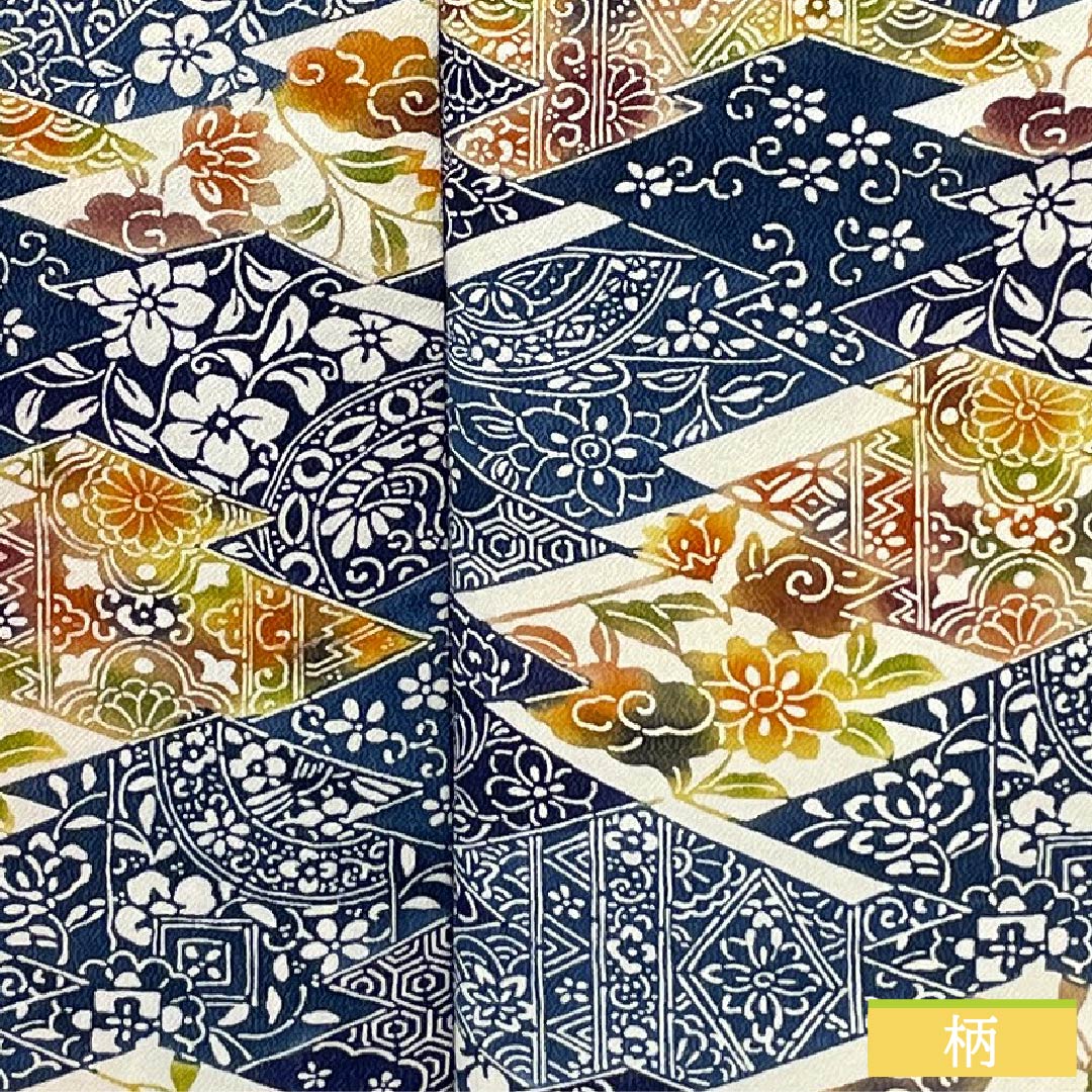 Komon (small pattern) kimono, pure silk, length 165cm, sleeve length 63cm, lined, navy blue (kon-iro) and Berlin blue (berensu-iro), stencil dyeing, Shosoin pattern, A rank, blue, 1115006203517