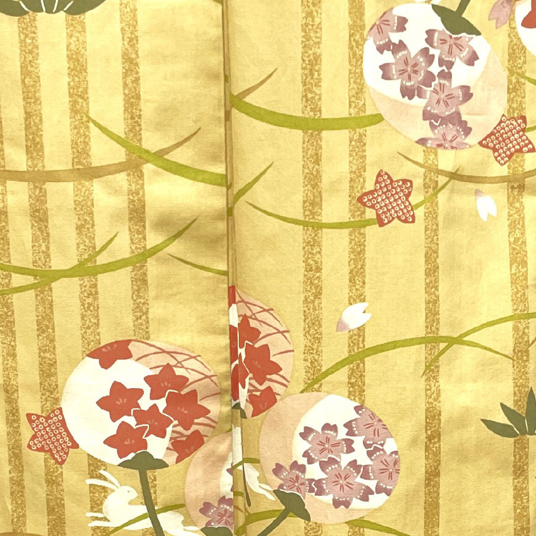 浴衣 東京白茶色 うさぎ 桜 木綿 Sランク 単衣 身丈158.5cm 裄丈65.5cm ベージュ系 1118003612325