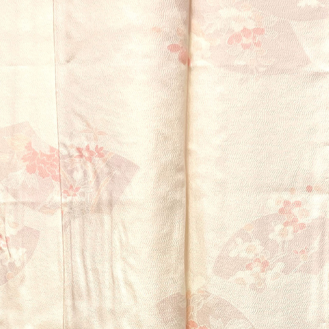 長襦袢 正絹 身丈127cm 裄丈64.5cm 単衣  フォーマル 扇面 草花模様  Sランク ピンク系 1129000562213