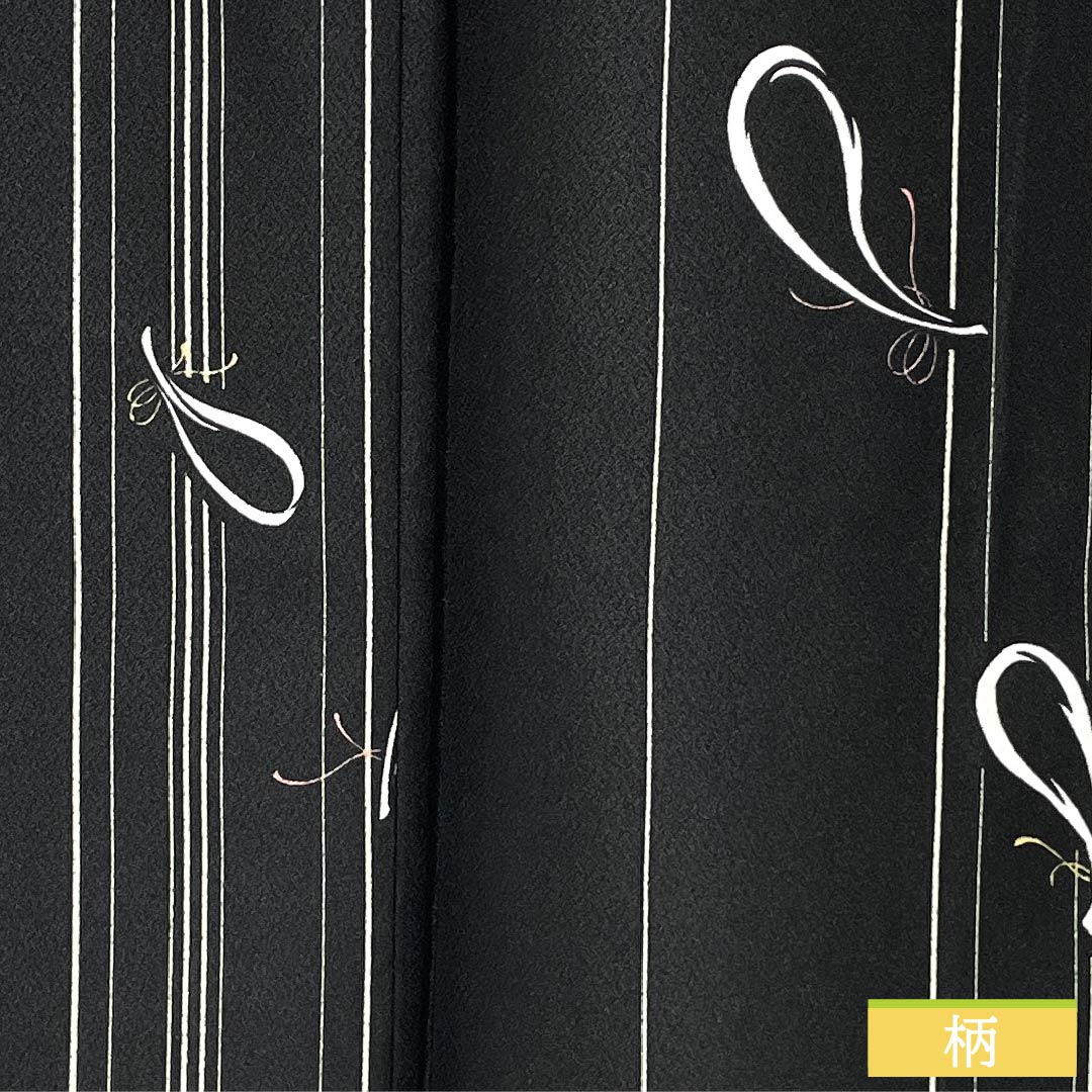 Komon (small pattern) kimono, polyester, length 166cm, sleeve length 66cm, lined, abstract pattern, washable, S rank, black, 1115005942510