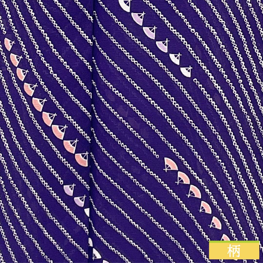 夏物 ポリエステル 小紋 身丈160.5cm 裄丈65cm 菫色（すみれいろ） 扇面 洗える着物 絽 Aランク 紫系 1132002543420