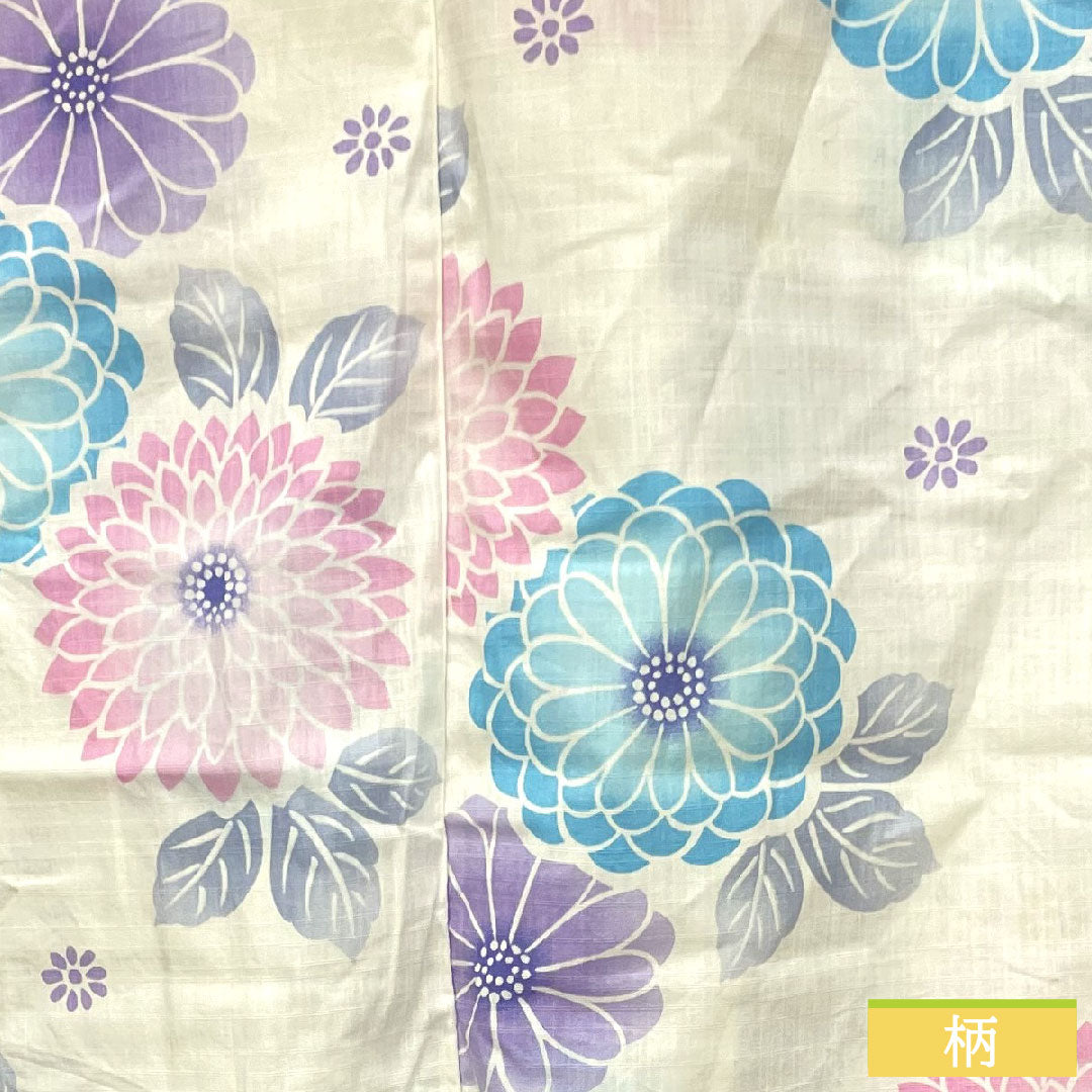 Yukata Cotton Length 163cm Sleeve length 66.5cm S rank Single layer White Chrysanthemum 1118005042411