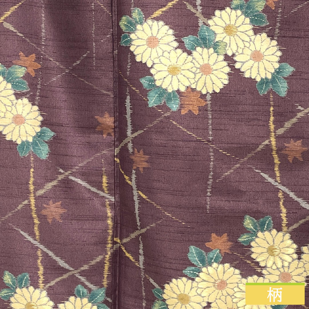 小紋 ポリエステル 身丈167.5cm 裄丈67cm 袷 滅紫色（けしむらさきいろ） 洗える着物 菊 Sランク 紫系 1115004592520