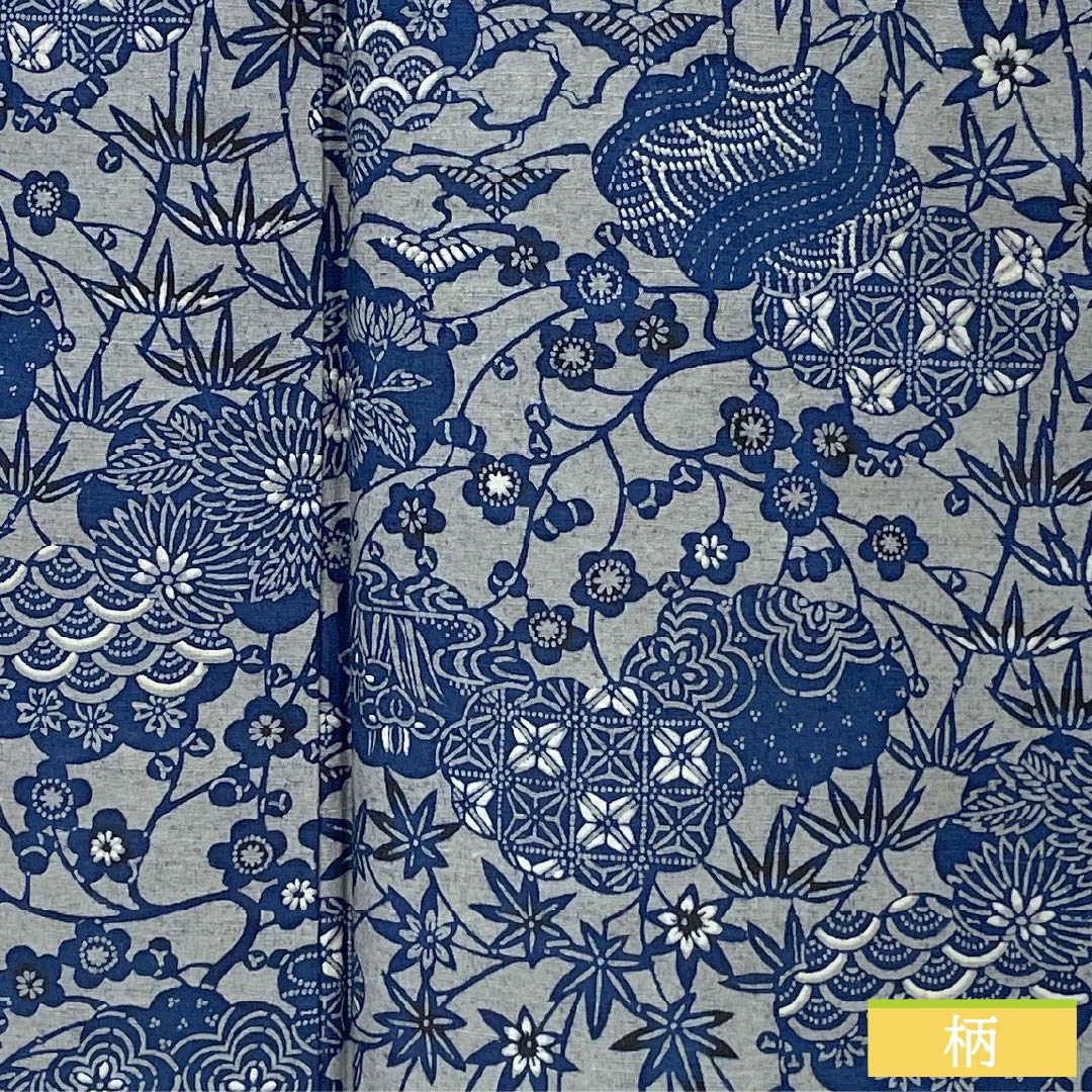 小紋 正絹 Sランク 身丈166cm 裄丈67cm 袷 京紅型 藍型 紬地 草花 グレー系 1115007212522