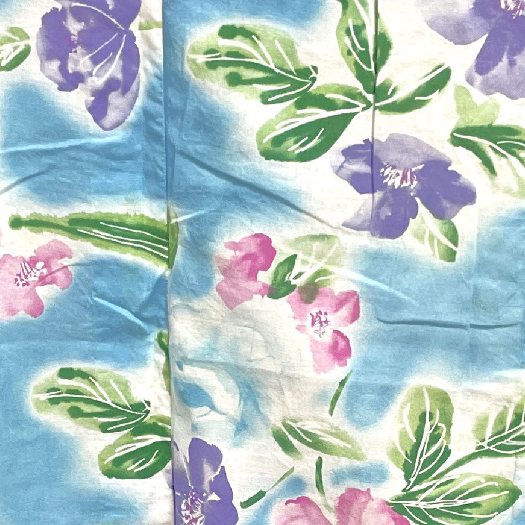 浴衣 浅縹色 花模様 木綿 Aランク 単衣 身丈166.5cm 裄丈64cm 青系 1118001083517